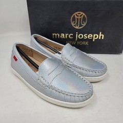 MARC JOSEPH NEW YORK Unisex Boys/Girls Leather Loafers Silver White Size 11.5 M
