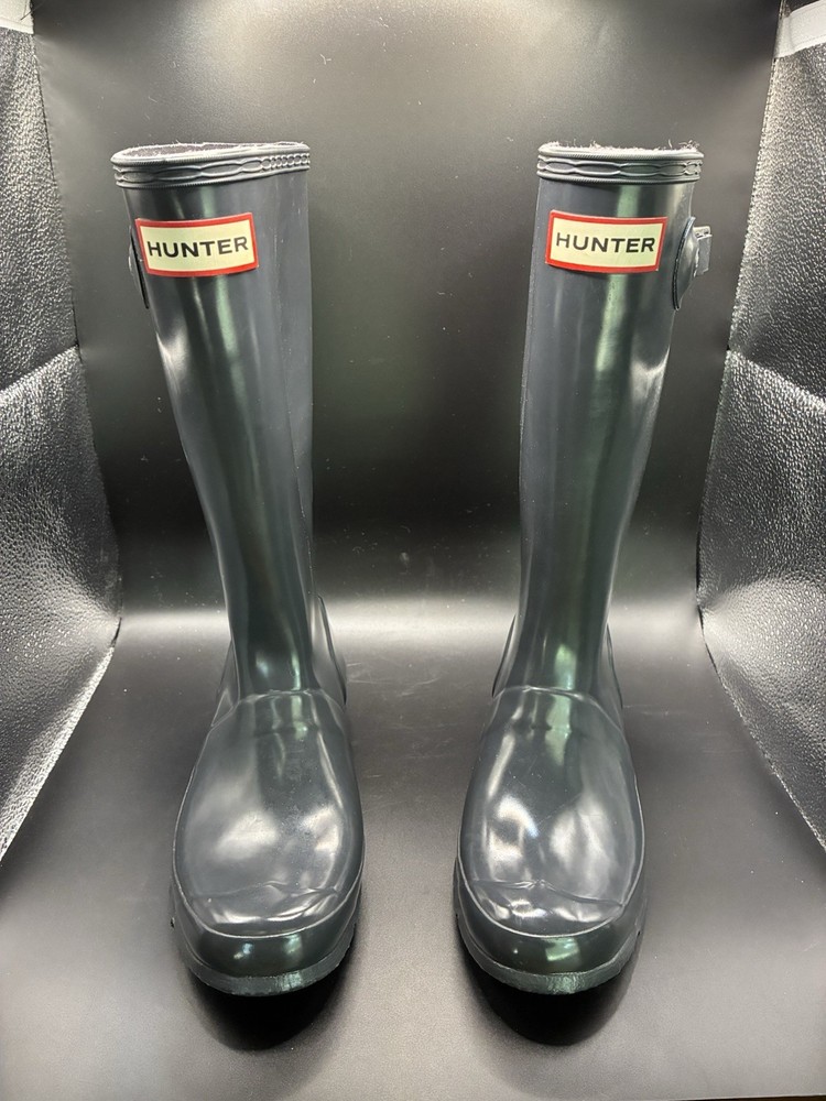 Hunter Original Tall Rain Boots High Gloss Dark Gray Girls 3, Boys 2