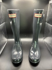 Hunter Original Tall Rain Boots High Gloss Dark Gray Girls 3, Boys 2