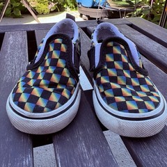 Vans Kids 6 – Rainbow Black Checkered Print Slip On Style #721356