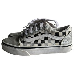 Vans Kids Old School Low Silver Black & White Checkerboard Skate Shoes Size 2