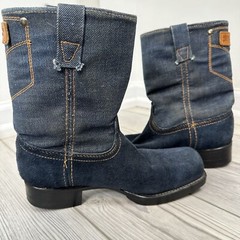 Dingo Youth Cowboy Boots Size 3B Denim Suede Made In USA Western Rodeo