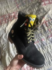 Timberland SpongeBob SquarePants Black Bootie Unisex Kids Lace Up Rubber Outsole
