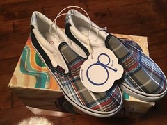 Taupe Blue Multi Plaid Ocean Pacific Slide On Canvas Shoes Children Kids Size 4