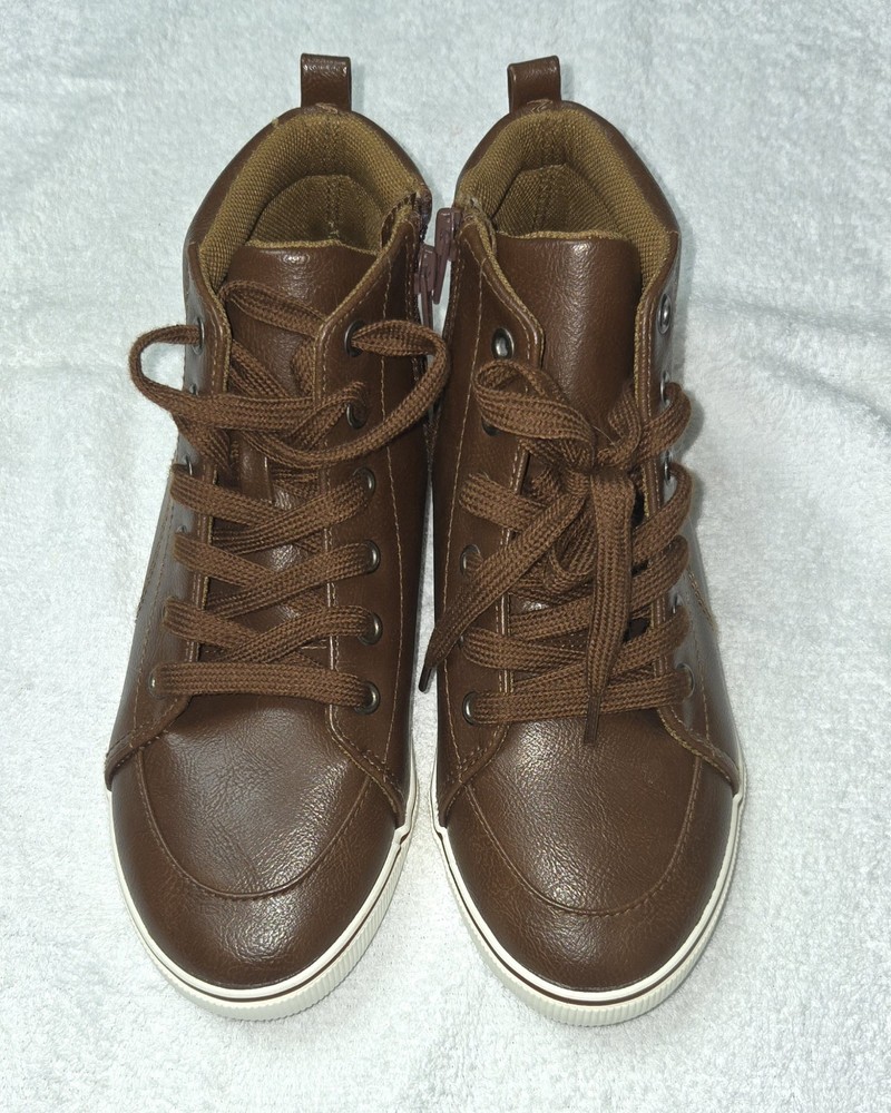 Cat & Jack Brown High Top Sneakers Lace Up Zipper Unisex Kids Size 5