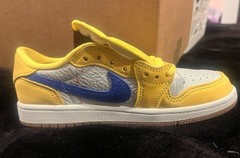 Nike Air Jordan 1 Low OG SP PS Cactus Jack Yellow Blue Leather Sneaker 1.5Y