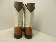 Old West Brown White Leather Cross Square Toe Cowboy Boots Size 2 Style BSC1841