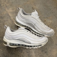 Nike Air Max 97 Triple White Metallic Silver Youth Shoes Sz 7Y (921522-104)