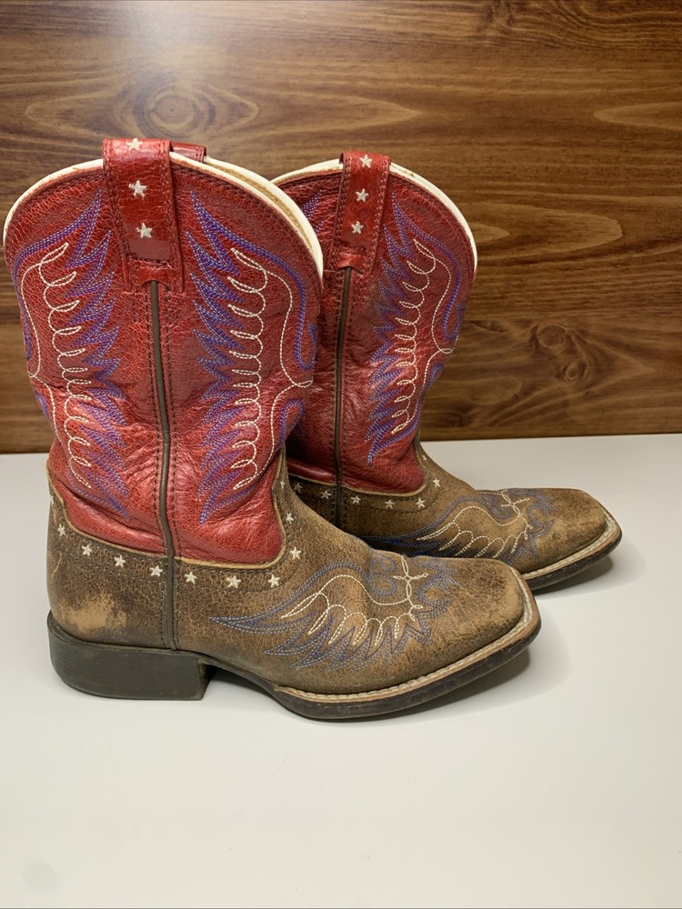Ariat Youth 1.5 Square Toe Boots Red White Blue With Stars Unisex Model#10012793
