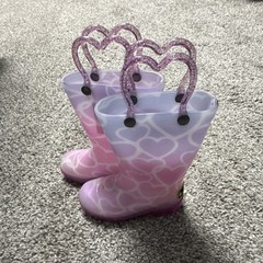 Western Chief Abby Pearlized Glitter Hearts Lighted Rain Boots Pink Size 5