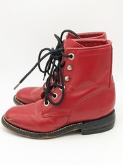Justin Jr. Red Leather Roper Lace Up Boots Kids Size 7.5 Made In Mexico