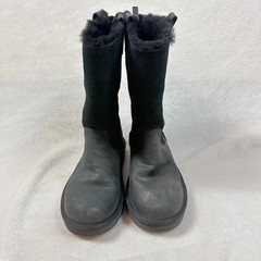 UGG Boots Kids Size 2 Black Good Leather Suede Back Zip Faux Fur 1013287K