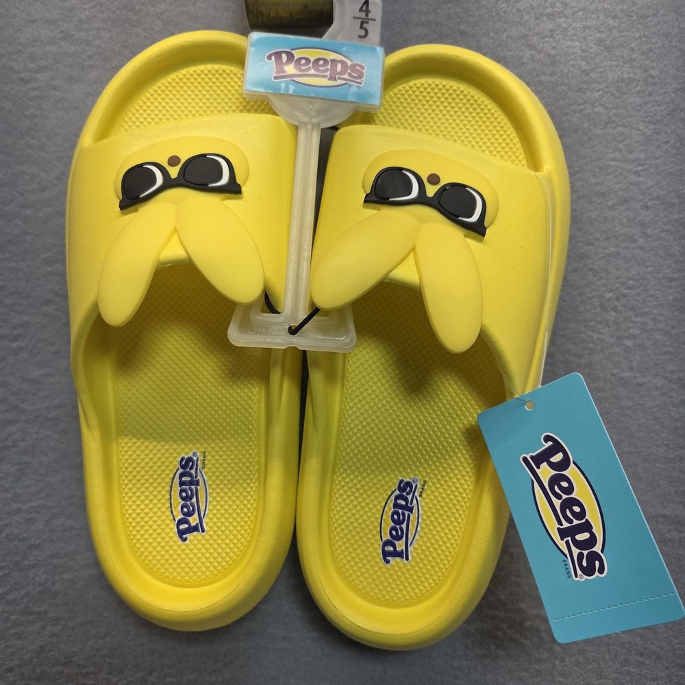 Peeps Kid’s Slides Yellow Size 4/5 NEW Easter Fun Shoes