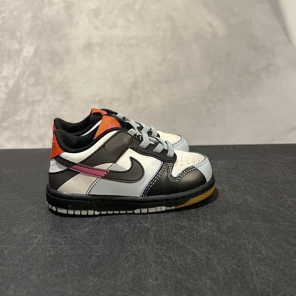 Nike Dunk Low Shoes Toddler Size 7C White Black Pink Split SE TD FN0029-100