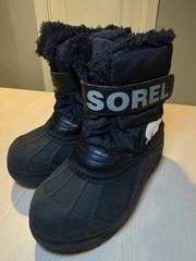 Sorel Snow Commander Black Snow Boots Hook & Loop Lined Youth 12 EU 29