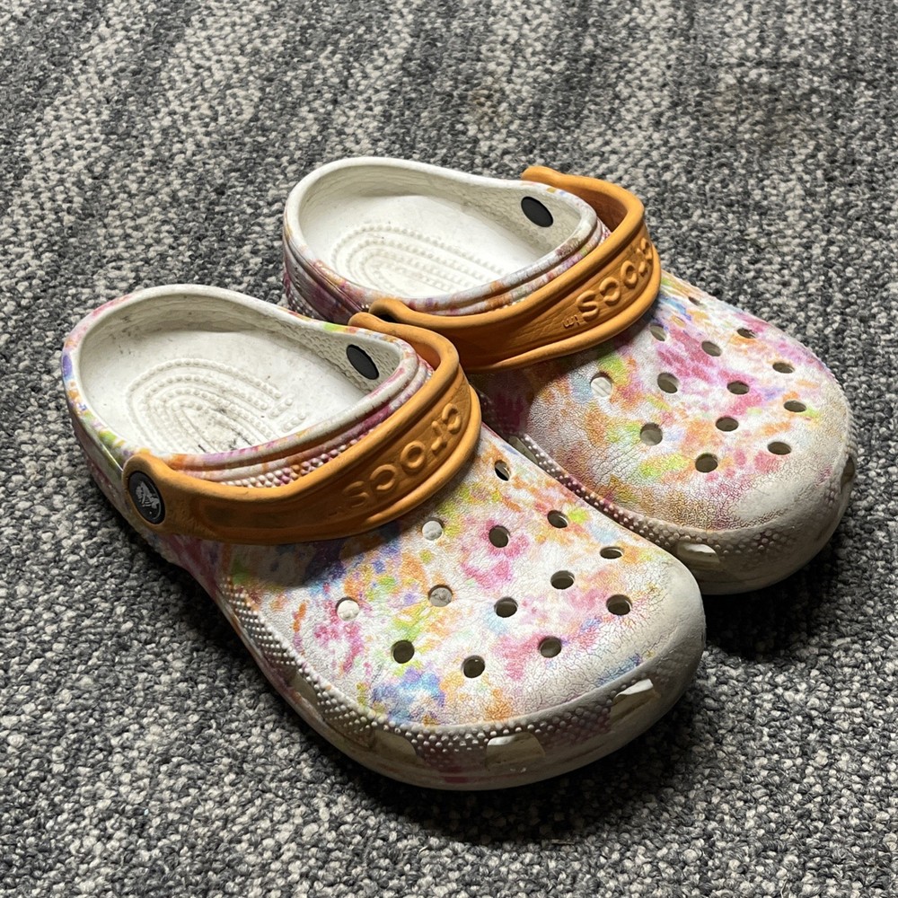 Crocs Classic Clogs Tie Dye Slip-On Shoes Orange White Size J 1 Green Blue Pink