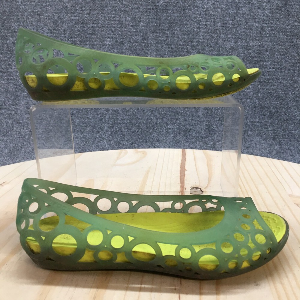 Crocs Shoes Youth J1 Slip On Flats Green Perforated Peep Toe Casual Comfort