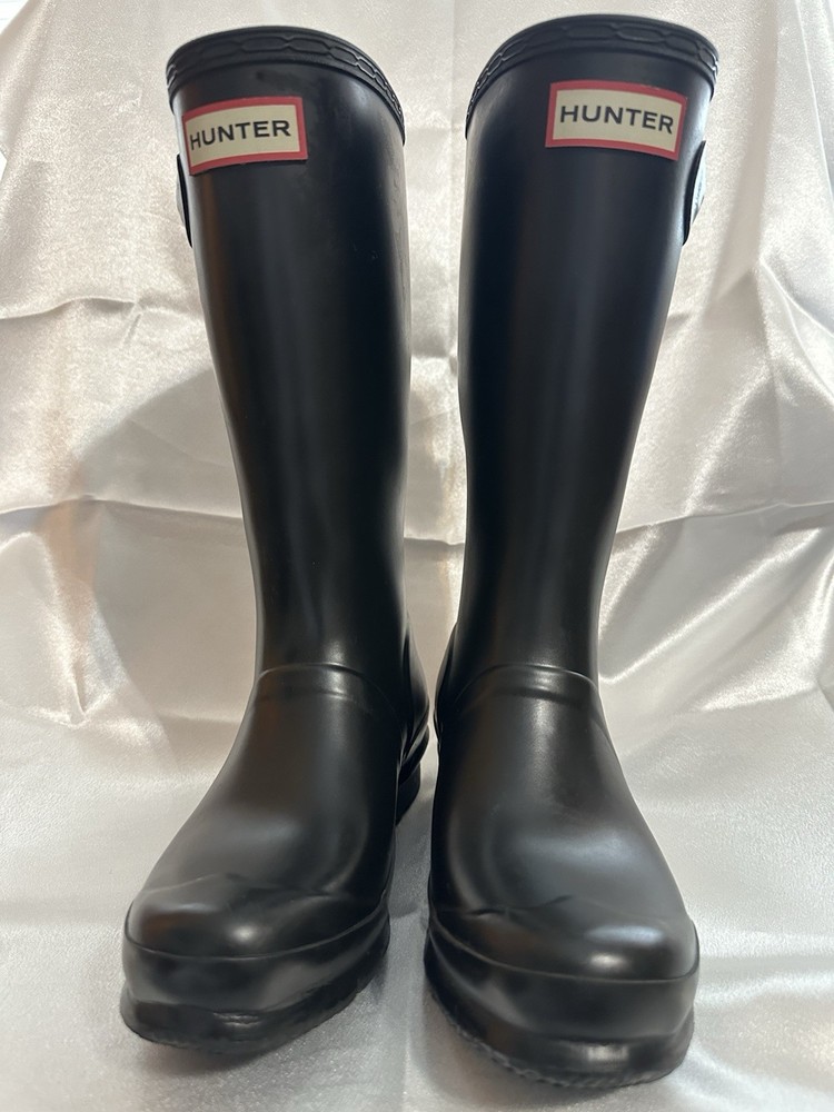 HUNTER Original Rain Boots Kids Size US3G 2B Black Reflective Patches Tall