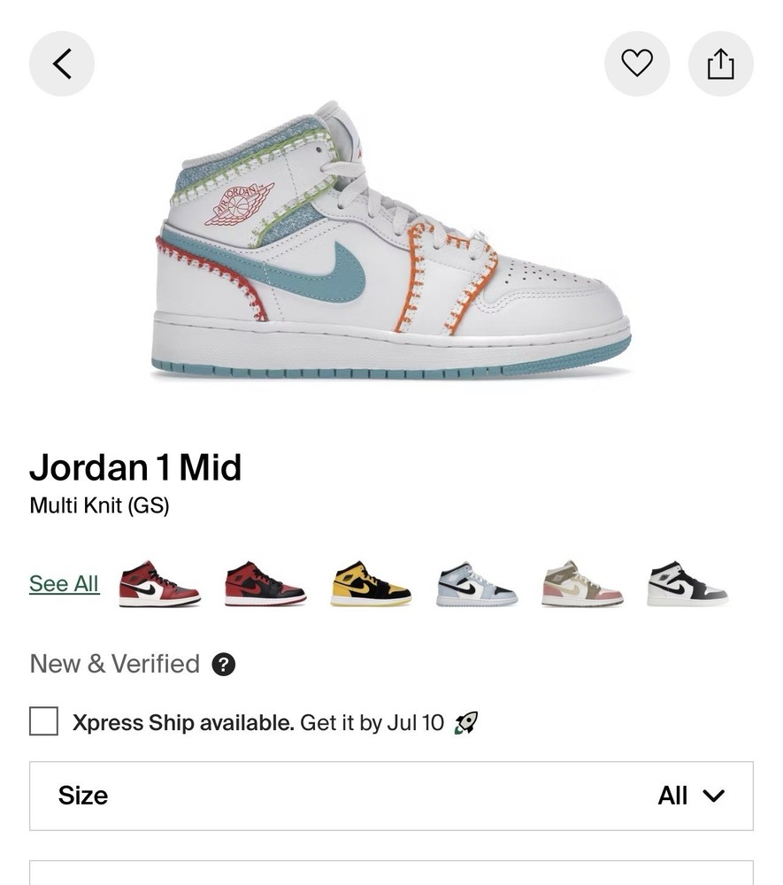 Jordan 1 Mid Multi Knit GS Kids Sneaker White Teal US 5.5Y EU 38 DM6218-100