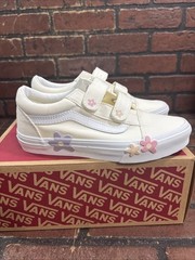 Vans Old Skool V Sneakers Flower Fun Floral Star White Kids Size 3