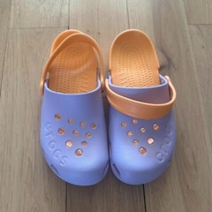 Children’s Electro Crocs, Kids Size 1, Purple/Orange Color Block, Pre-loved