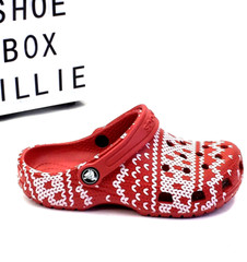 Crocs Classic Clogs Child Size 13 Red Fair Isle Print Mules Holiday Sweater