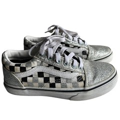 Vans Kids Old School Low Silver Black & White Checkerboard Skate Shoes Size 2