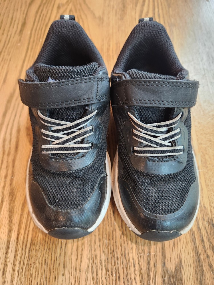 Kids Black Athletic Sneakers with Hook-and-Loop Strap