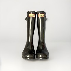 Hunter Original Kids Gloss Rain Boots Black Waterproof Tall Wellington US 2B/3G