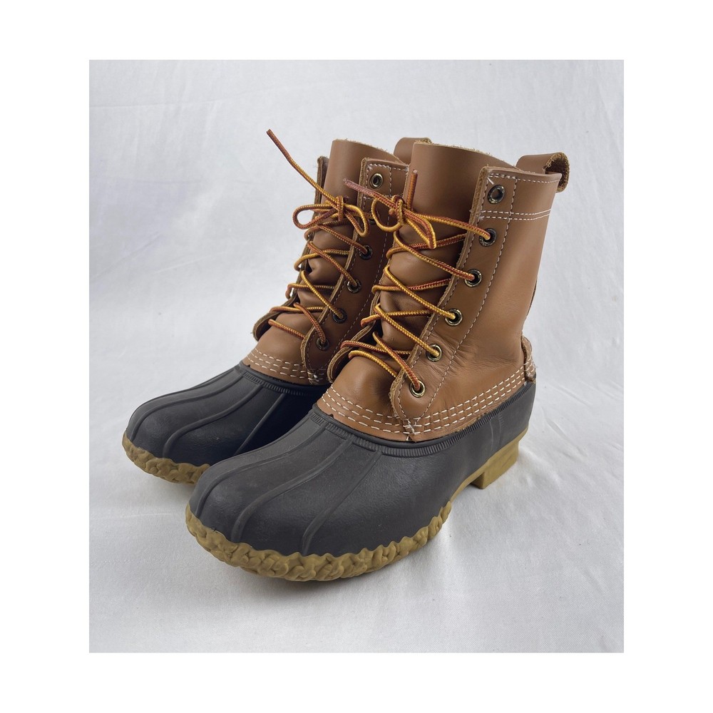 L.L. Bean 8″ Bean Boots Kids Size 3 Brown Tan Leather Waterproof Duck Boots USA