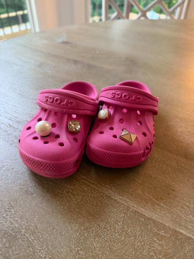 Crocs Classic Clogs Kids C7 Pink Jibbitz Charms Gems Pearls Cute Custom