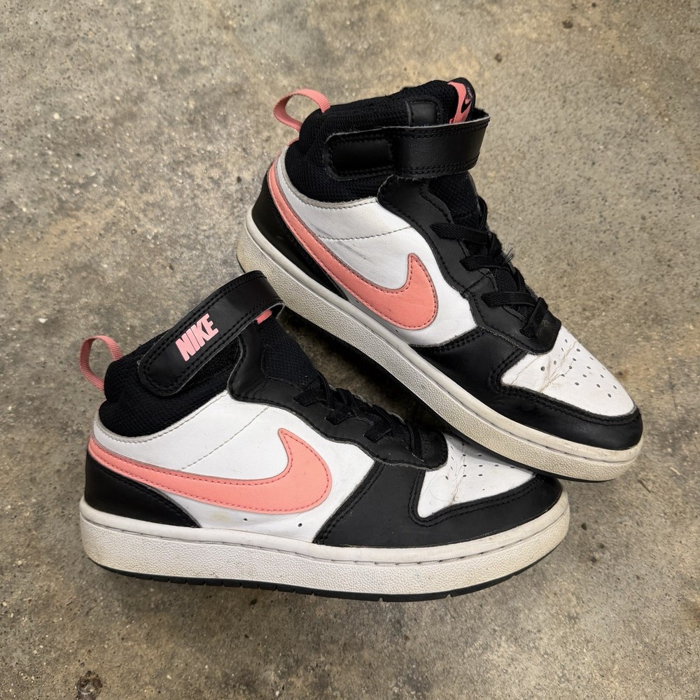 Nike Court Borough Mid 2 Black White Sunset Pulse Pink CD7782-005 Kids Size 2Y