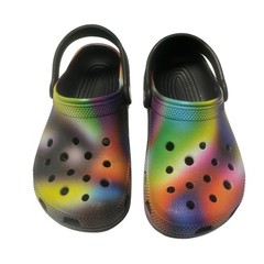 Crocs Kids Classic Clogs Rainbow Tie Dye Black Multi Color Slip On Shoes J1