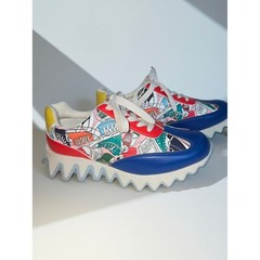 Rouge Helium Bright Multicolor Shark- Tooth Sole Graphic Lace Up Unisex Sneaks