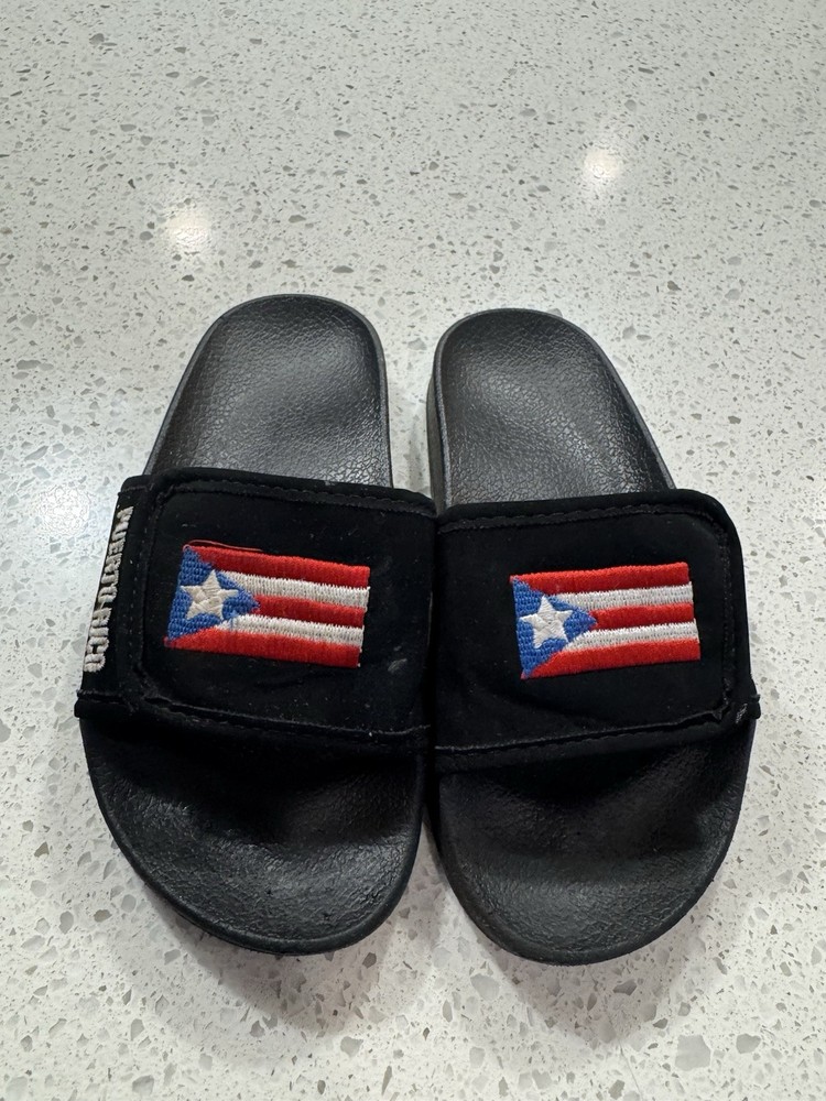 Puerto Rico Slide Sandals Snap Closure Child Size 13 Black