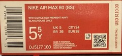 Nike Air Max 90 (GS) White/Red/Blue Colorblock Sneakers 5.5Y (EU 38) DJ5177-100