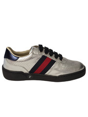 NIB New Gucci Kids Silver Sneakers with Web Stripe Sizes 29 30 31 32 38