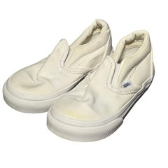Vans Toddler Classic Slip-On White Canvas Sneakers Size 6.0 Toddler 721356
