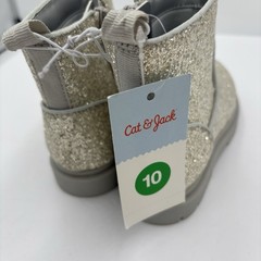 Cat & Jack Size 10 Flora Silver Glitter Boots Side Zip Girls Chunky Lug Soles