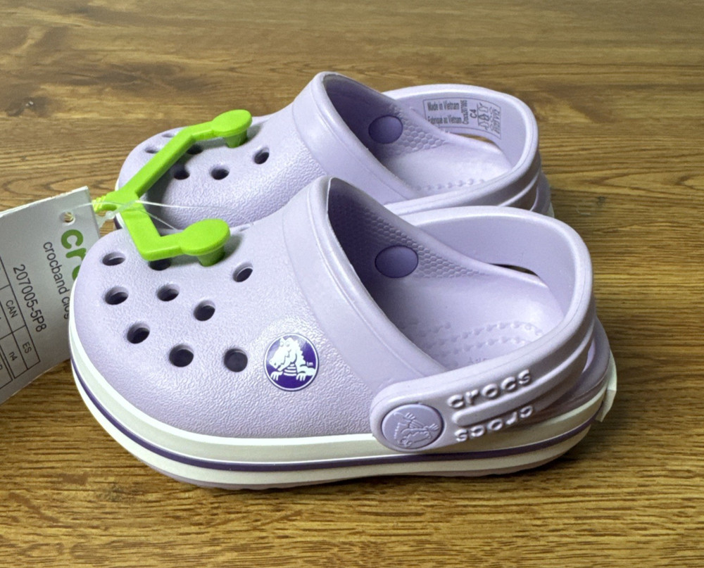 Crocs Unisex-Child Crocband Clogs Lavender/Neon Purple Size 4 Toddler