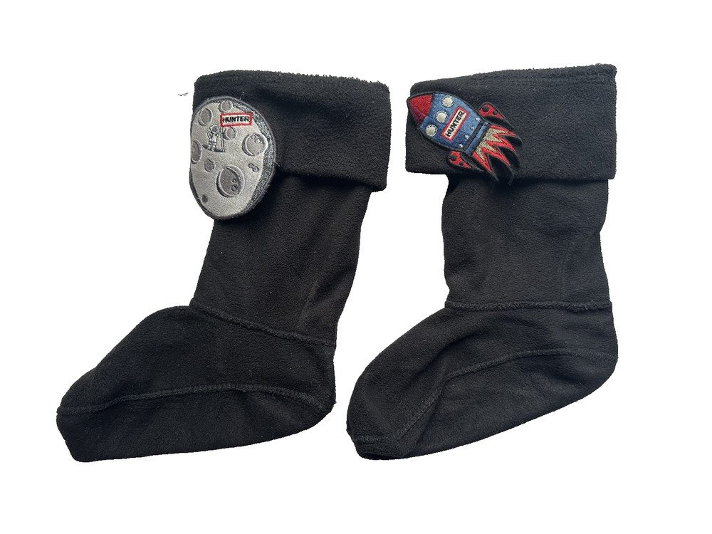 Hunter Rocket Ship/ Moon Boot Socks Kids Medium Black Fleece Cuff Liner Unisex