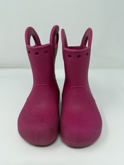 CROCS Handle It Wellington Waterproof Rain Boots Pink Girls Size C8 Pull On GUC