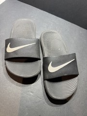 Nike Black Slide Sandals with White Swoosh Logo – Used