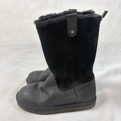 UGG Boots Kids Size 2 Black Good Leather Suede Back Zip Faux Fur 1013287K