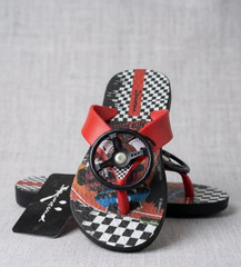 Ipanema Kids Boys Size 10-11-12 Thong Red Blue Flip Flops Sandals Racing Car New