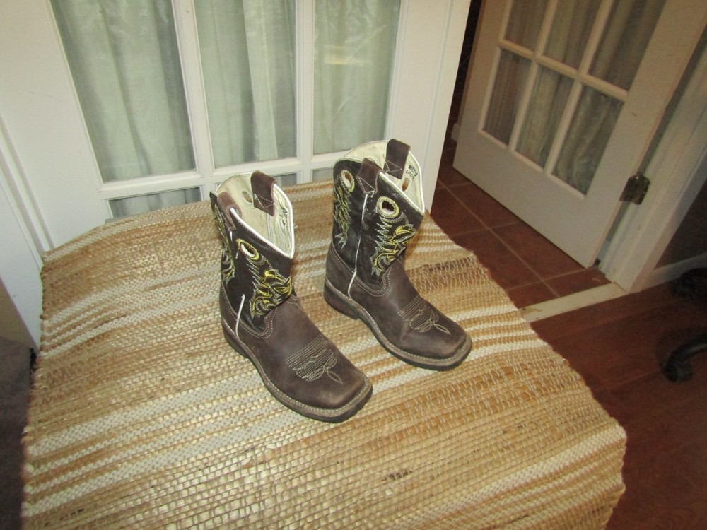 Mexico Brown Square Toe Western Cowboy Boots Brown Kids sz 12 Mex 19
