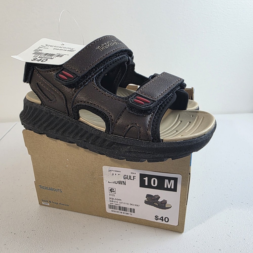 Thereabouts Toddler Size 10 Boys Sandals Brown Open Strap Lil Gulf Kids Youth