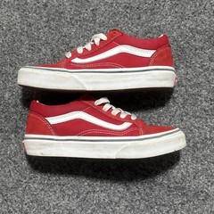 Size 1 – Vans Old Skool Red White Suede Canvas Skate Shoes Kids Youth Low Top