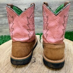 Dan Post Youth – Size 7.5M – Tan / Pink John Deere Cowboy Boots JD1185