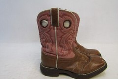 Durango Youth Sz 2 M Pink Brown Leather Buckaroo Stockman Cowboy Western Boots